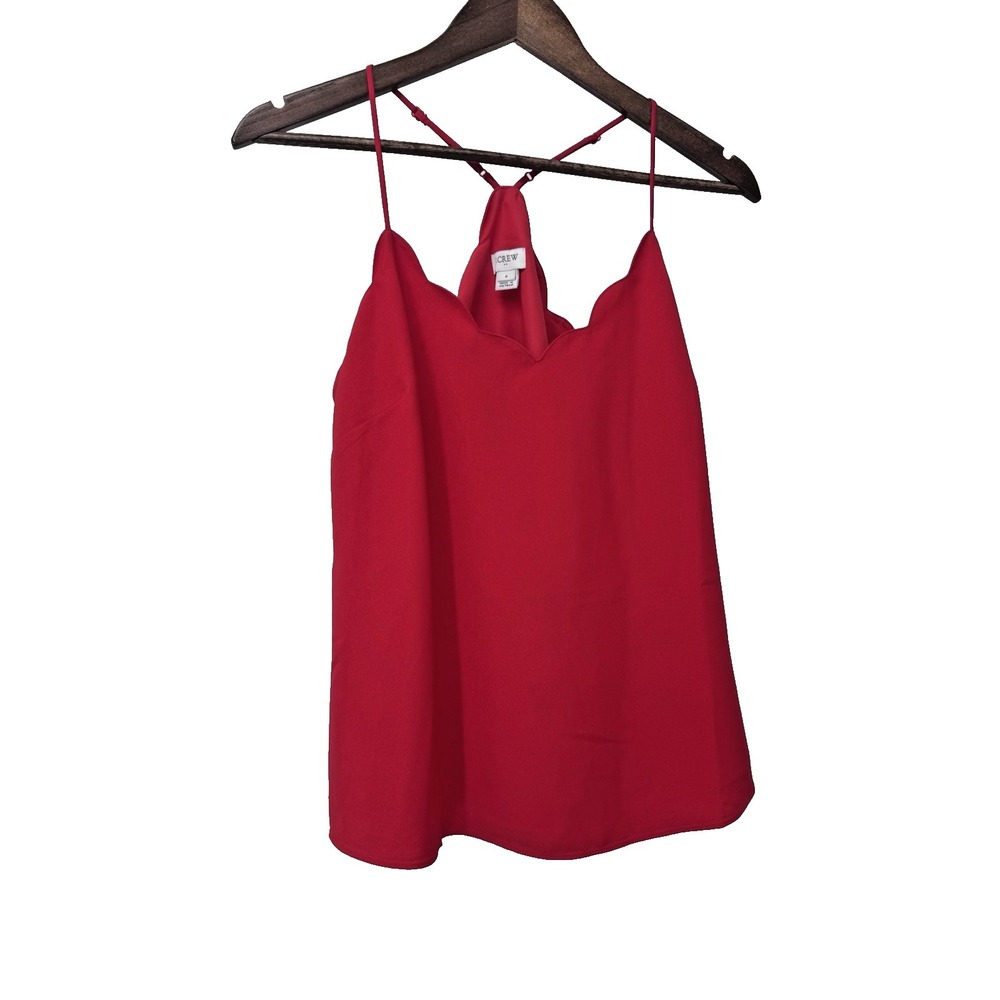 J. Crew red Scallop V-Neck Spaghetti Strap Top romantic 6 capsule minimalist